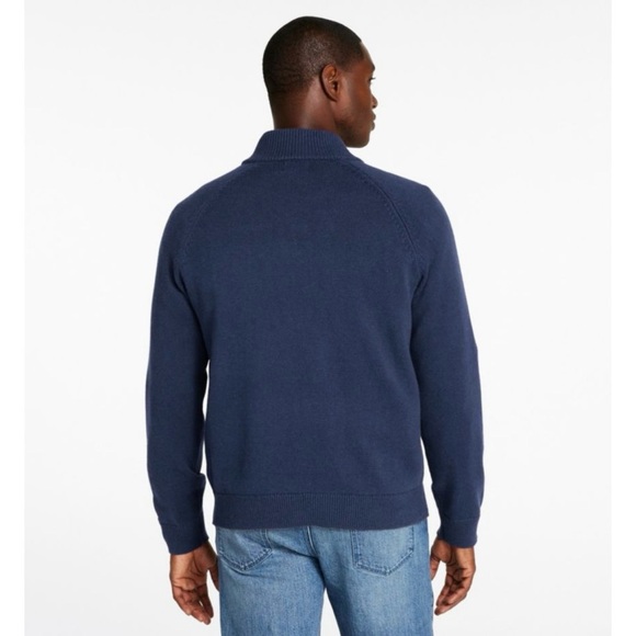 L.L. Bean Men's Navy Wicked Soft Cotton/Cashmere Sweater, Quarter-Zip - Picture 3 of 10